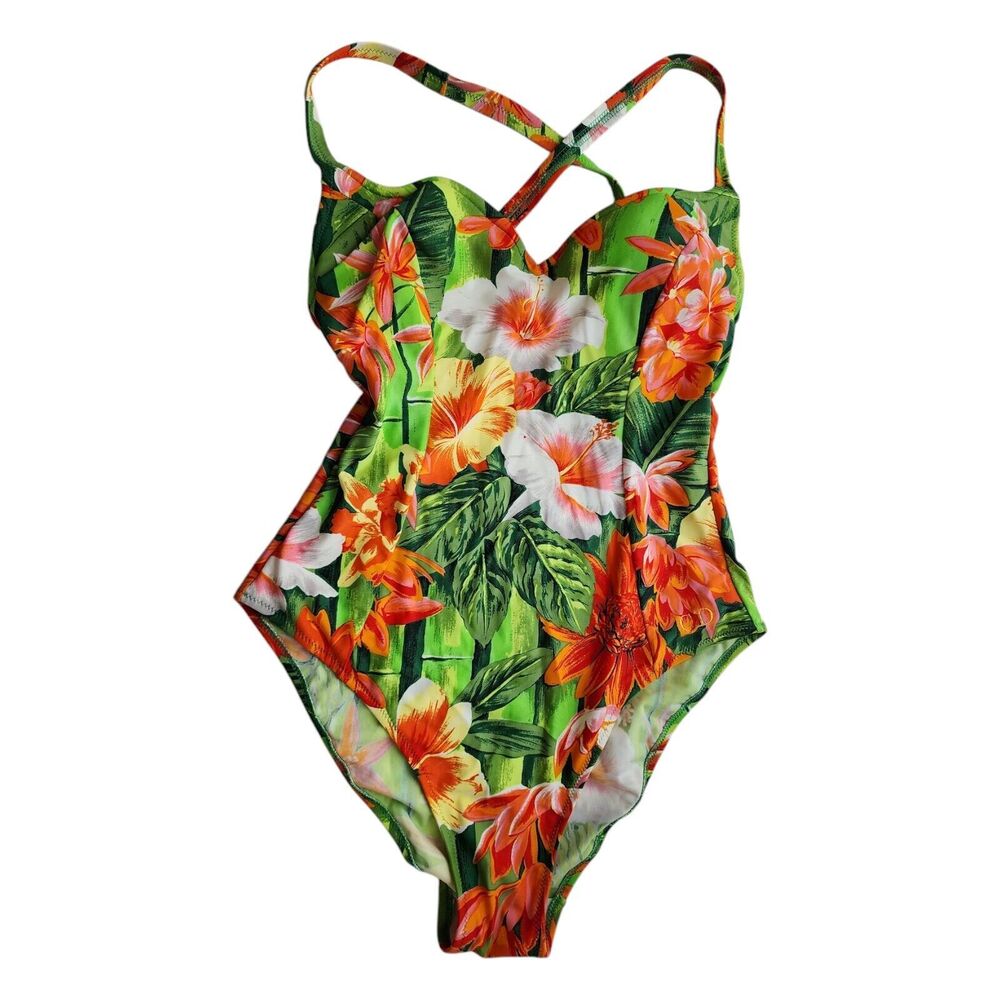 Dior Green and Orange Floral One Piece Swimsuit